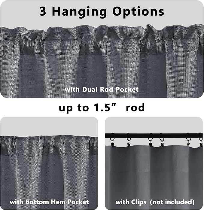 Gwine Dark Grey Valance for Windows, Light Filtering Faux Linen Textured - Image 5