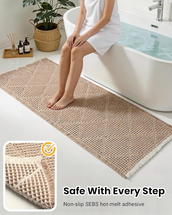 Large Bathroom Rugs 2' x 6', Long Runner Rug Waffle Bath Mat - Image 4