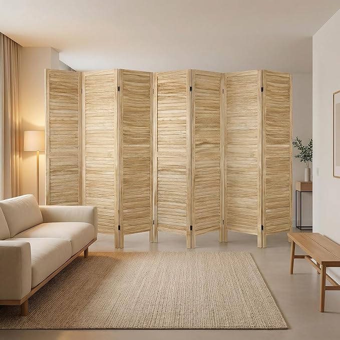 Bluecat 8 Panel Room Divider, Freestanding Solid Wood Partition Wall - Image 9