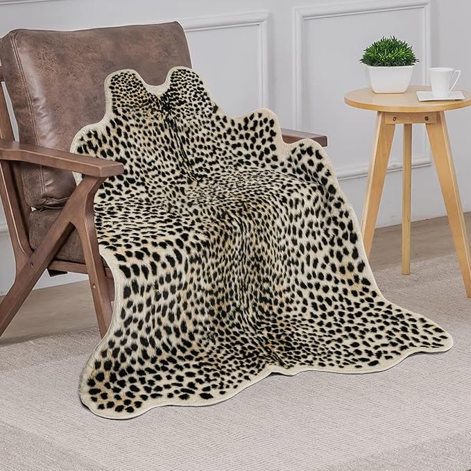 Cheetah Print Rug Leopard Carpet: Small Faux Cowhide Skin Fur Area Rug Animal - Image 5