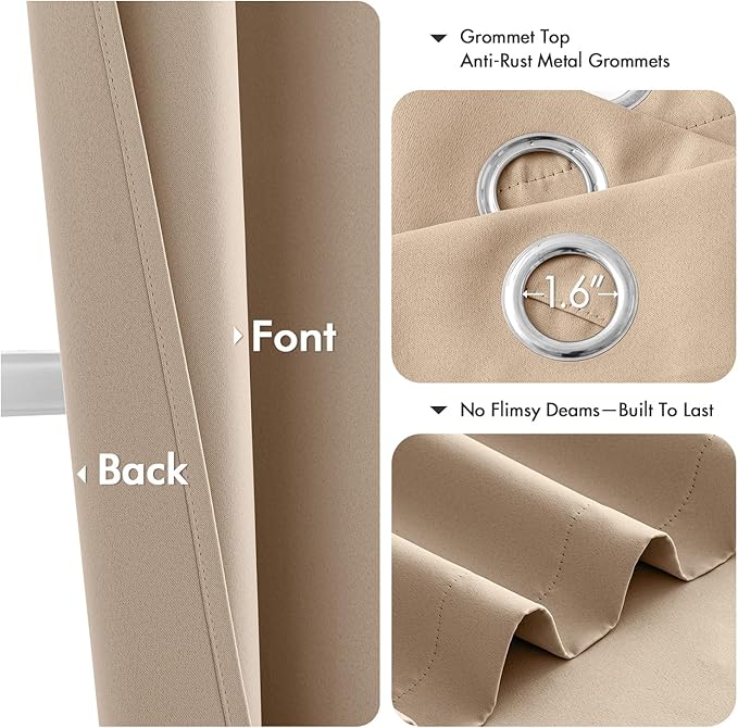 MIULEE Beige Blackout Curtains for Bedroom Living Room 63 Inches Long 2 Panels - Image 4