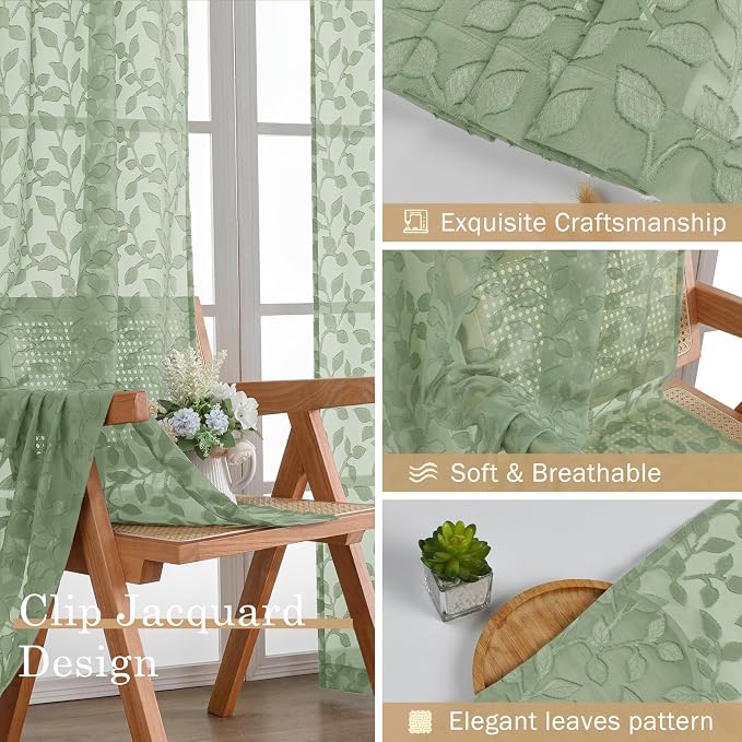 Chyhomenyc Sage Green Sheer Curtains 54 Inch Length - Image 7