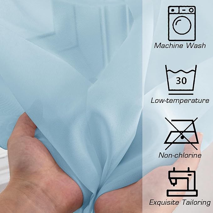 OWENIE Light Blue Sheer Curtains 84 inches Long - Image 4