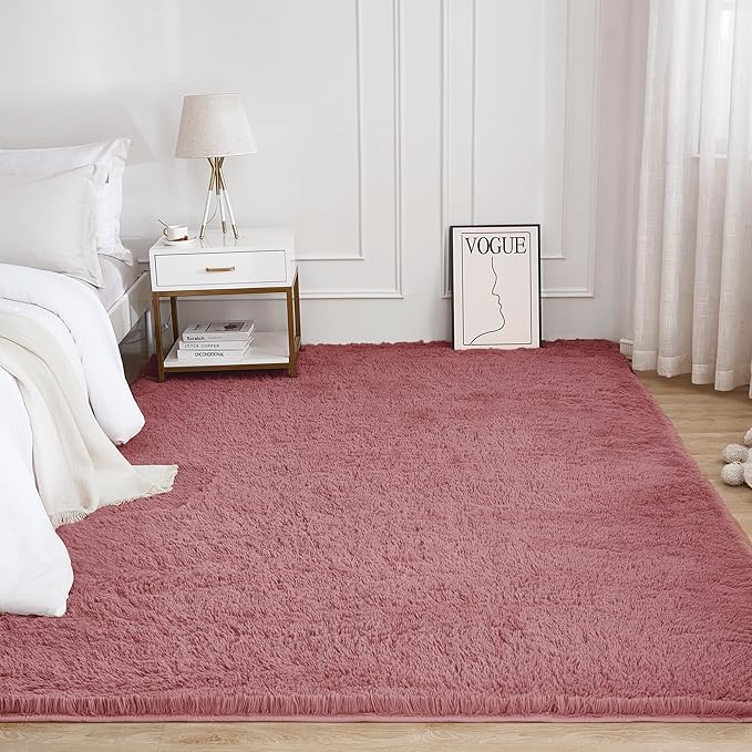 Litanika 5x8 Shag Area Rug for Living Room Bedroom, Pea Pink High Pile Ultra - Image 2
