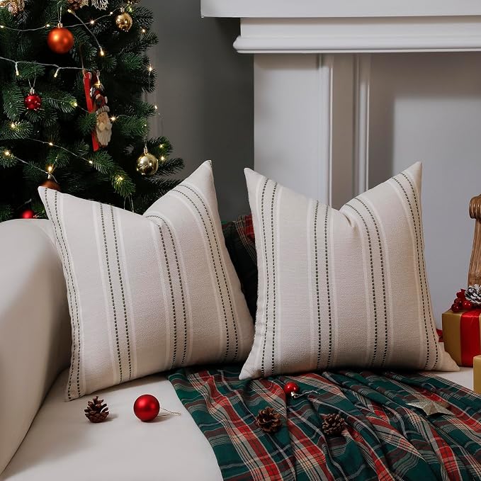 Hckot Spring Decorative Pillow Covers 18x18 Striped Throw Pillows Textured - Image 2