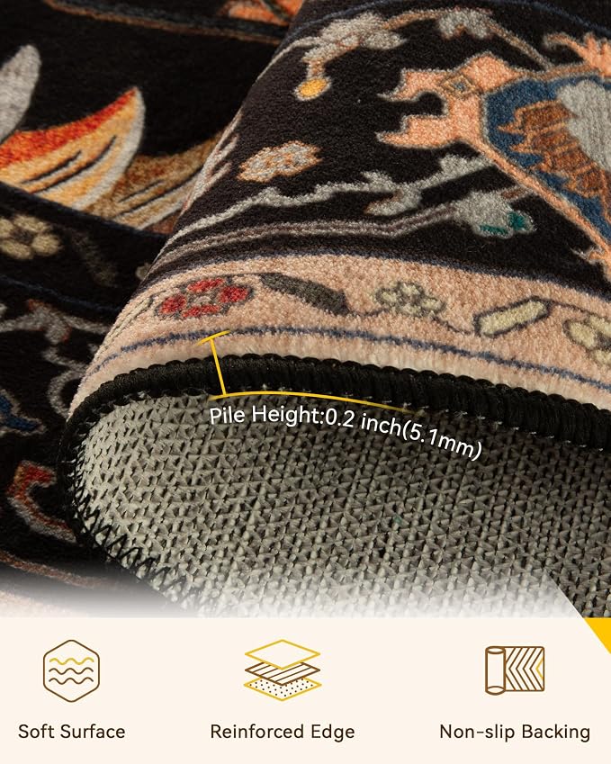 RELEANY Area Rugs 8ft Washable Non-Slip, Floral Vintage Distress Print Pattern - Image 4