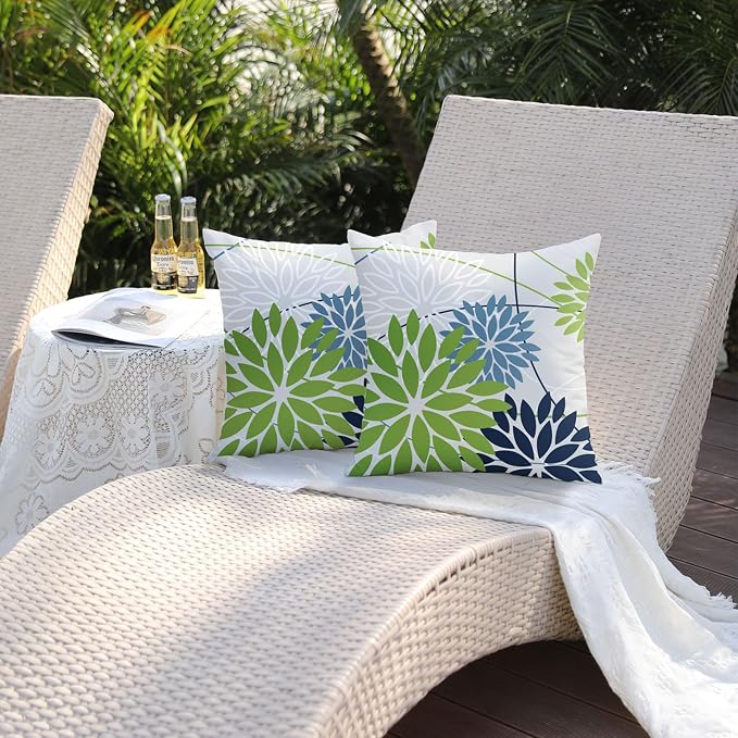 DFXSZ Green and Dark Light Blue Floral Pillow Covers 20x20 Set of 2 Outdoor - Image 5