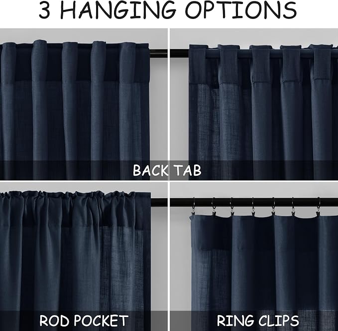 Nanspring Navy Blue Semi Sheer Curtains 72 Inches Long 2 Panels Set - Image 3