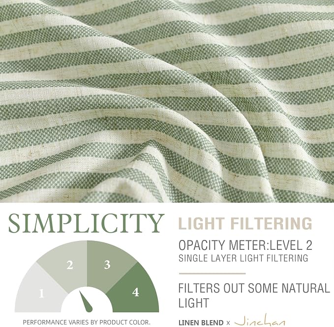 jinchan Linen Curtains for Living Room Green on Beige Striped Curtains for - Image 5