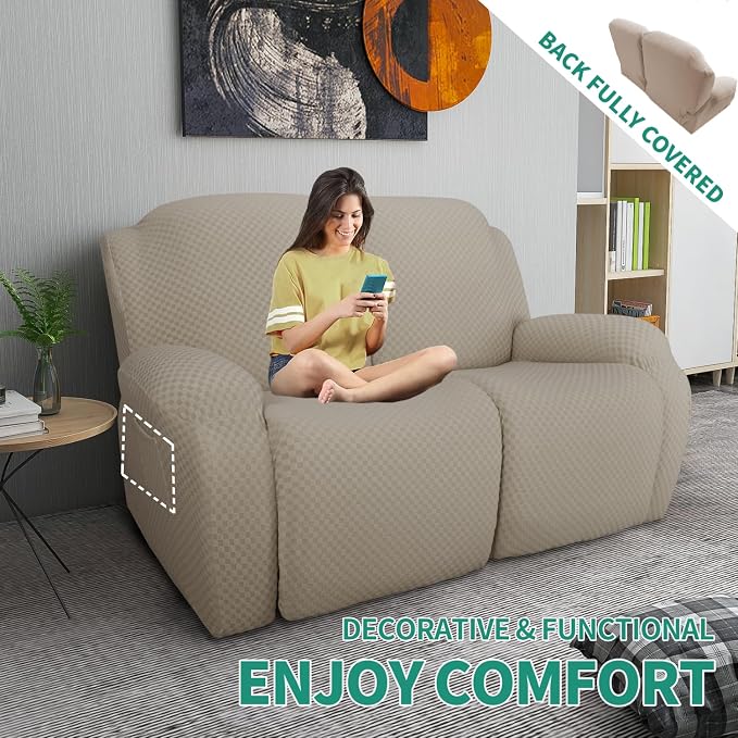 YEMYHOM 6 Pieces Stretch Loveseat Recliner Slipcover Jacquard Recliner Sofa - Image 2