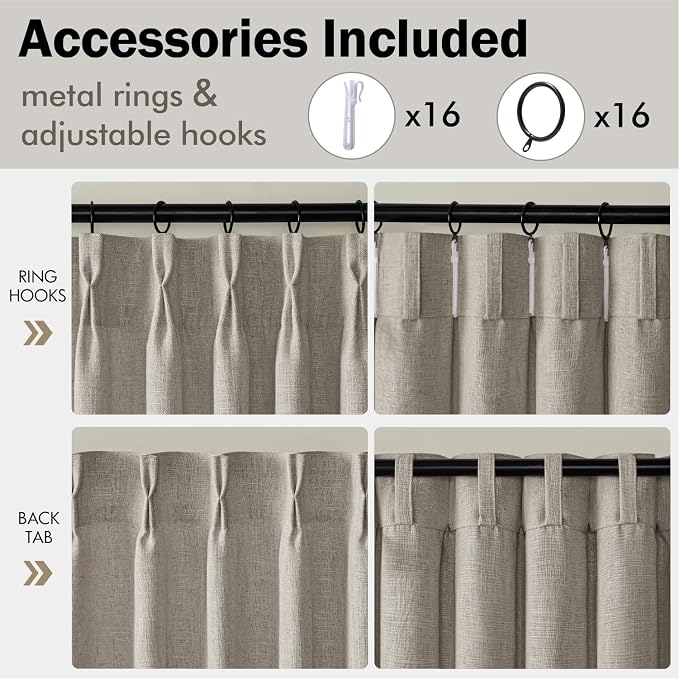 MIULEE Pinch Pleated Thick Linen Curtains 96 Inches Long 2 Panels - Image 8