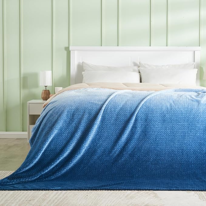 NEWCOSPLAY Super Soft Twin Blanket Ombre Blue Premium Silky Flannel Fleece - Image 3