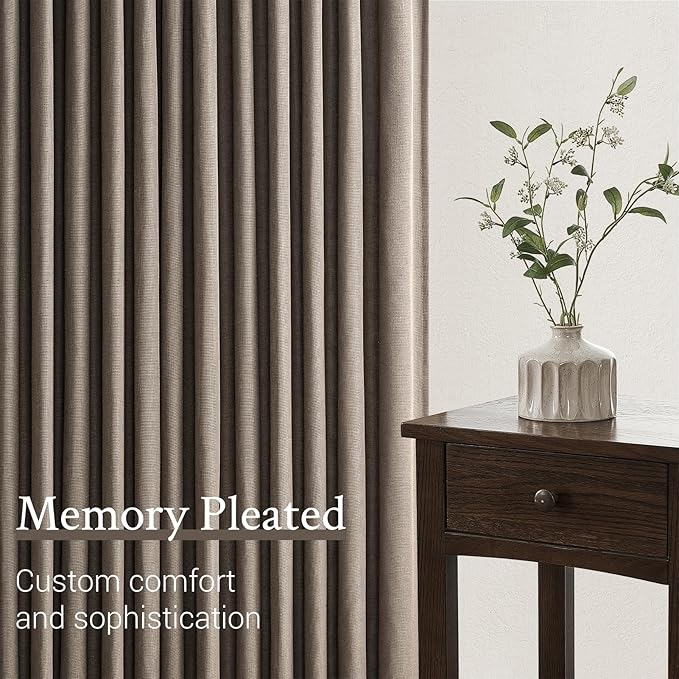 95 Inches Long Pleated Sheer Curtains, Dark Linen Blended Light Filtering - Image 3