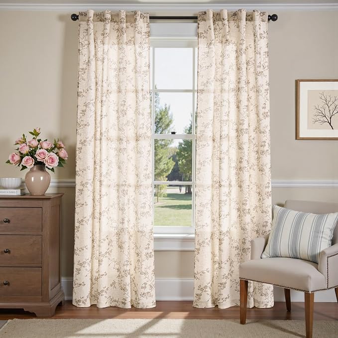 jinchan Linen Floral Curtains 84 Inch Farmhouse Country Flower Drapes Rustic by JINCHAN