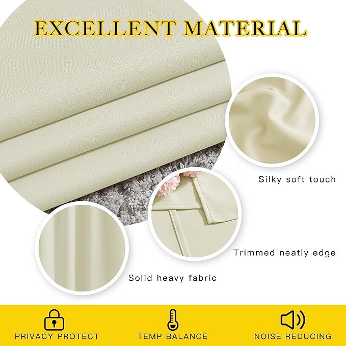 NICETOWN Beige Bedroom Curtains 72 inches Long, Grommet Room Darkening Thermal - Image 2