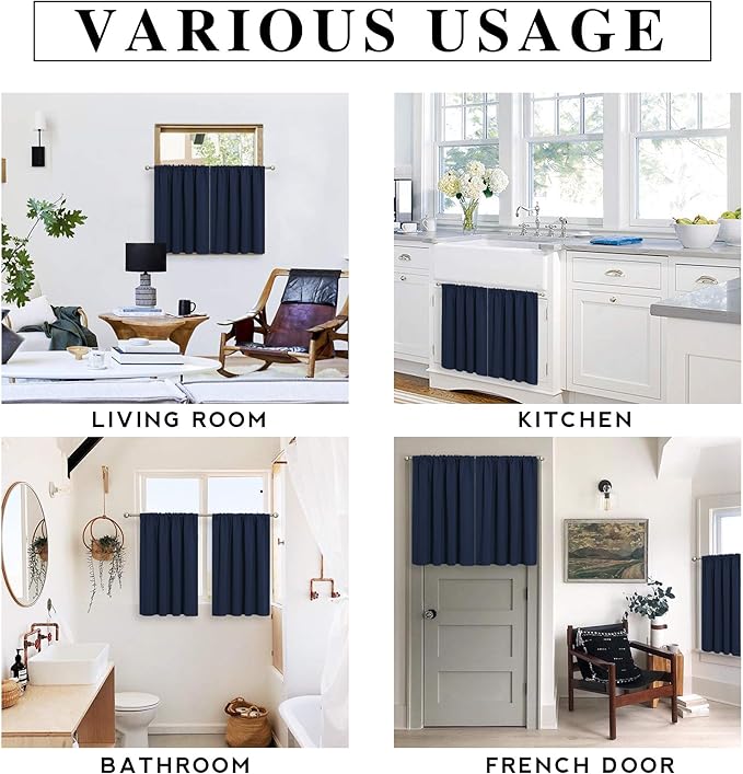 RYB HOME Short Navy Blue Blackout Curtains - Image 7