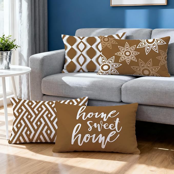 Hexagram Brown Geometric Pillow Covers 12x20 Set of 4, Decorative Outdoor - Image 2