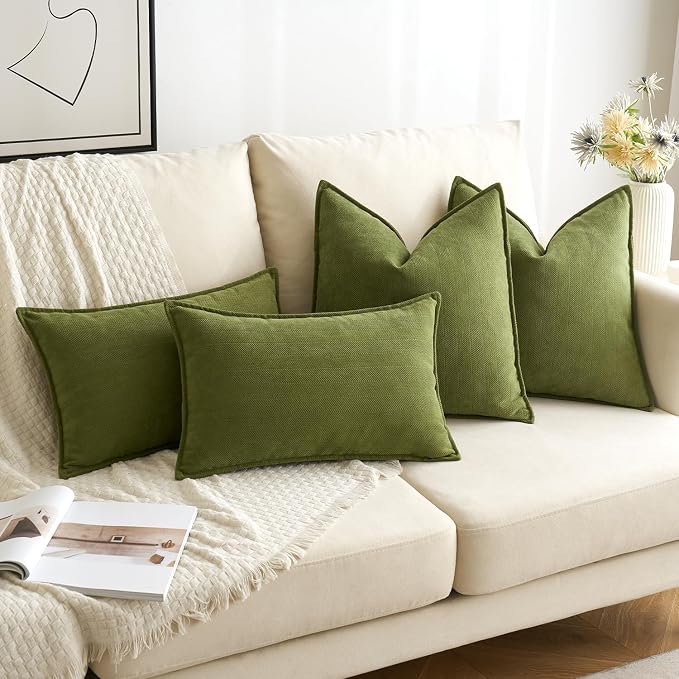 MIULEE Pack of 2 Moss Green Decorative Pillow Covers 22x22 Inch Soft Chenille - Image 4