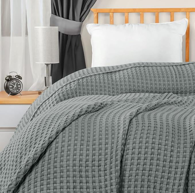 Utopia Bedding Cool Grey 100% Cotton Waffle Blanket 300 GSM Soft Lightweight - Image 7
