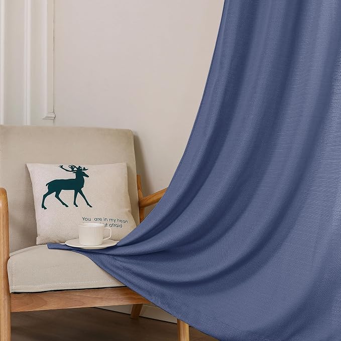 Chyhomenyc Bennet Blue Curtains 96 Inches Long 2 Panels, Faux Linen Textured - Image 7