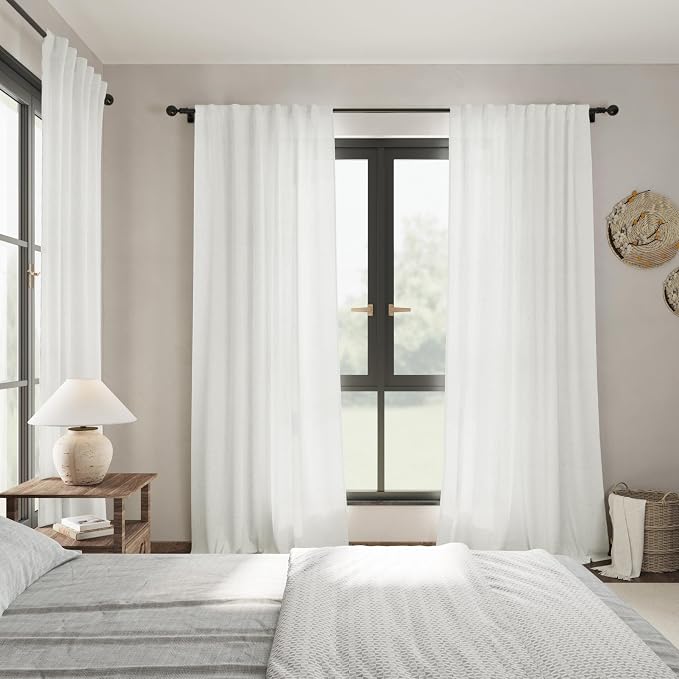 Nanspring Linen Curtains 84 Inch Length 2 Panels Set, Ivory - Image 7