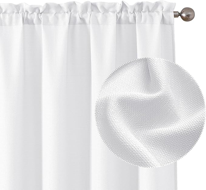 Chyhomenyc White Curtains 90 Inch Length 2 Panels Set, Faux Linen Textured Semi by Chyhomenyc