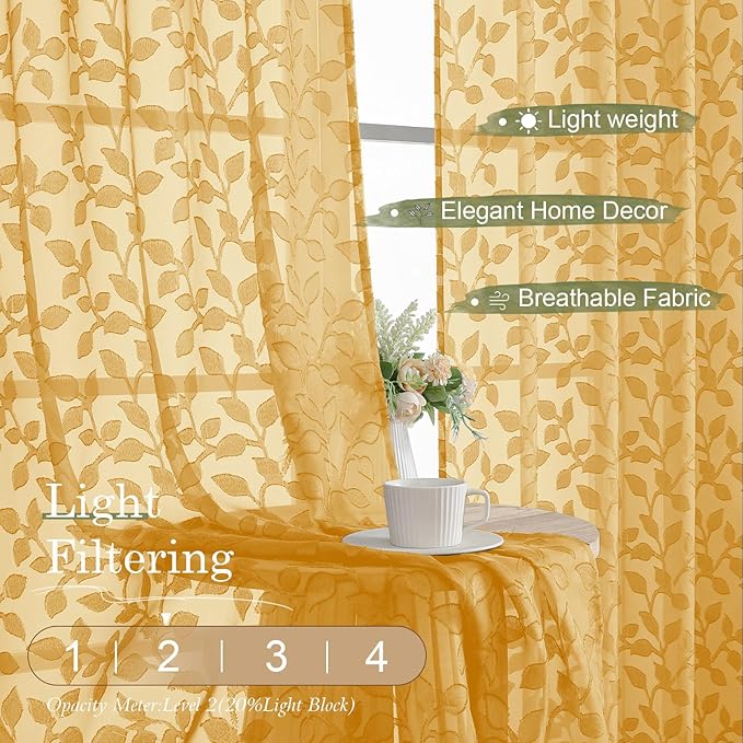 Chyhomenyc Gold Sheer Curtains 54 Inch Length - Image 2