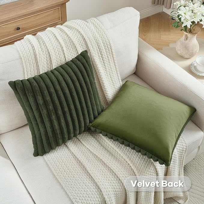 FUTEI Olive Green Decorative Throw Pillow Covers Set of 2, 28x28 Inch Soft - Image 4