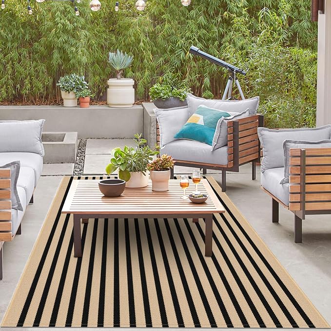 IOHOUZE Striped Area Rug 5'x7' Indoor Outdoor Rug, Washable Area Rug - Image 4