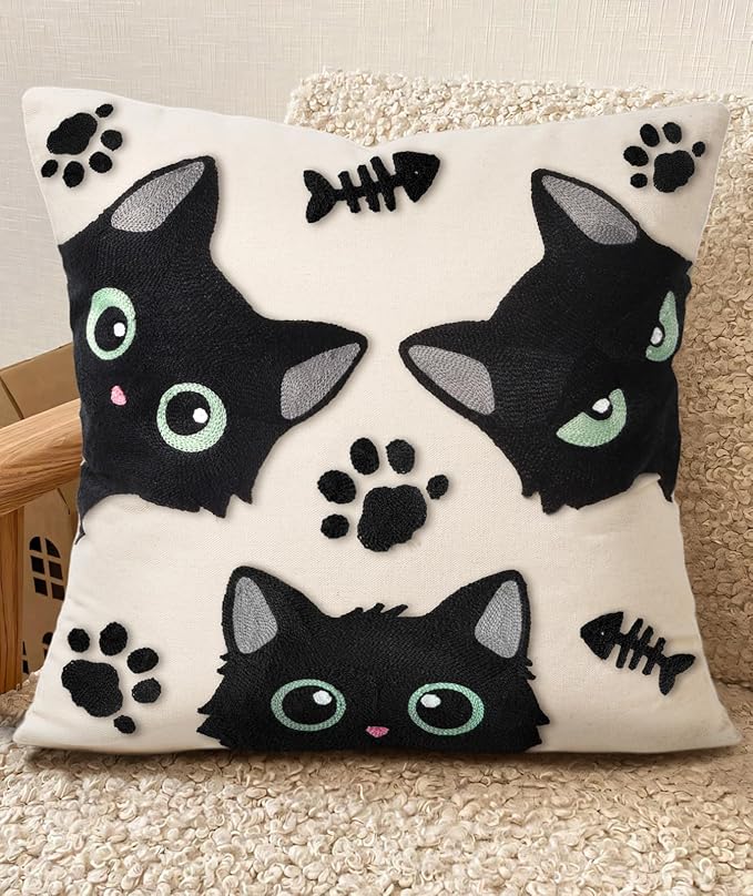 Embroidered Throw Pillow Cover 18x18 Inch by Kokaaee
