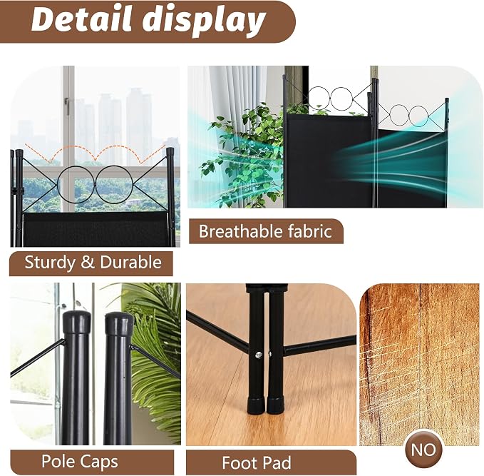 FDW 4 Panel Room Divider and Folding Portable Partition Screen, 6FT Wall - Image 6