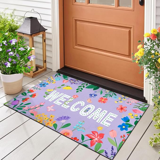 Likiyol Floral Door Mat Outside Entrance, Colorful Flower Welcome Mat Front - Image 8