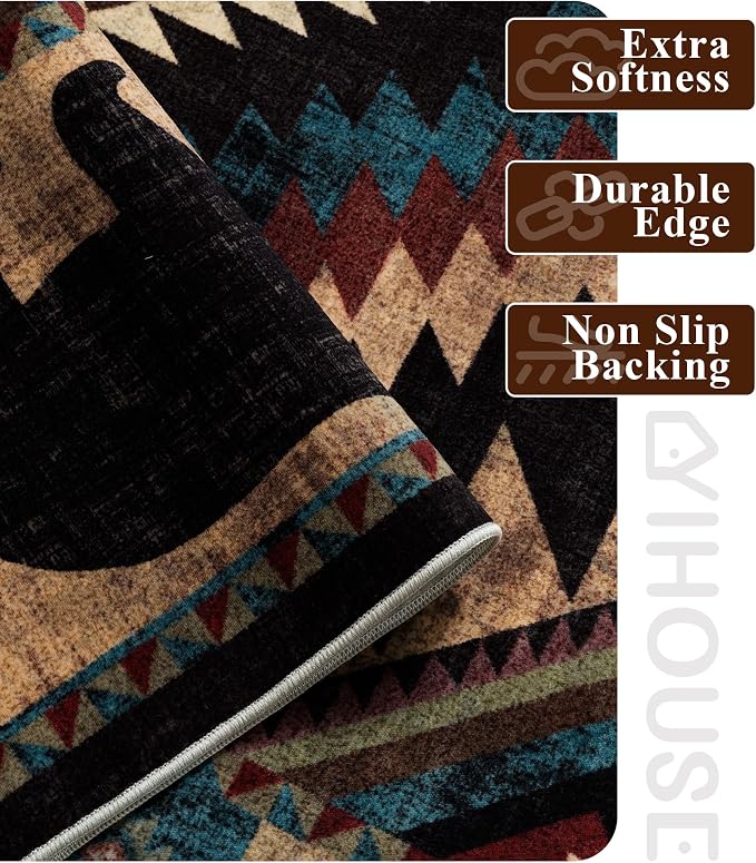 YIHOUSE Rustic Cabin Area Rug for Living Room 8x10, Machine Washable Lodge Bear - Image 5