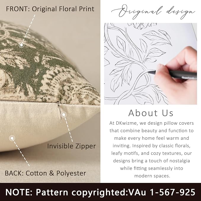 Vintage Floral Print Throw Pillow Covers 26x26 Set of 2 Neutral Modern - Image 3