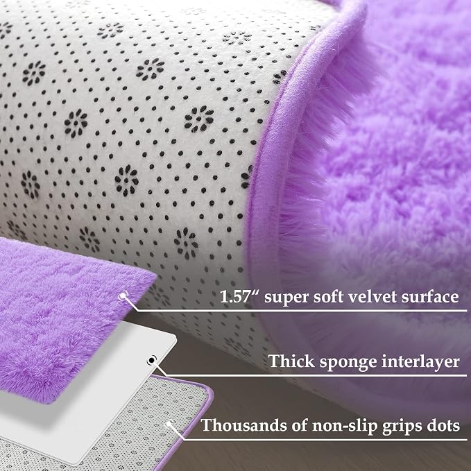Merelax Fluffy Rug Shaggy Area Rug, Mini Fuzzy Plush Kids Bedside Rug, Soft - Image 4