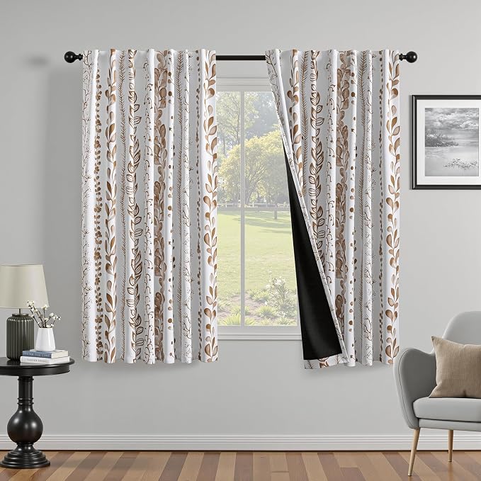 MEETSKY Blackout Curtains 63 Inches Long Leaves Patterned Farmhouse Thermal - Image 2
