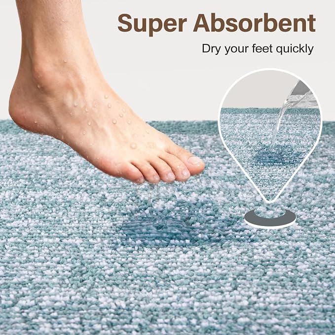 70x24 Long Bathroom Rugs Washable Non Slip, Dusty Blue Bath Mat - Image 7