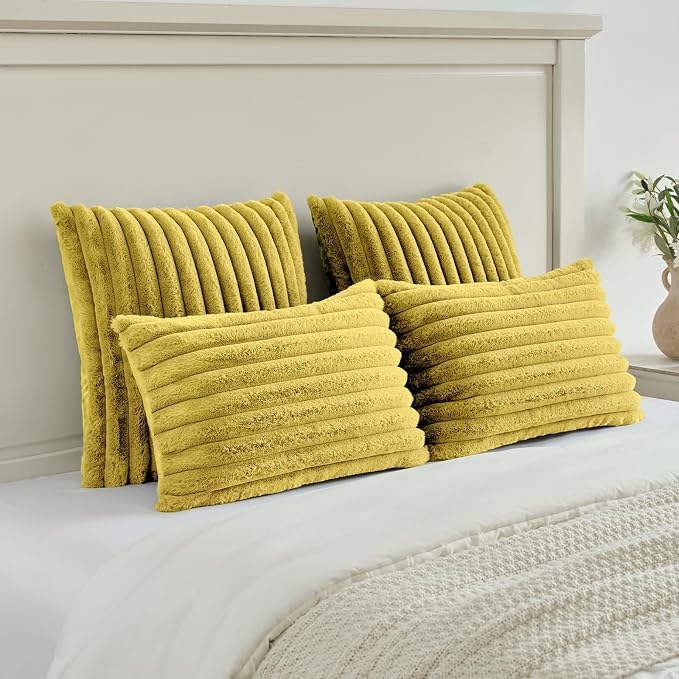 FUTEI Mustard Yellow Decorative Throw Pillow Covers Set of 2, 18x18 Inch Soft - Image 5