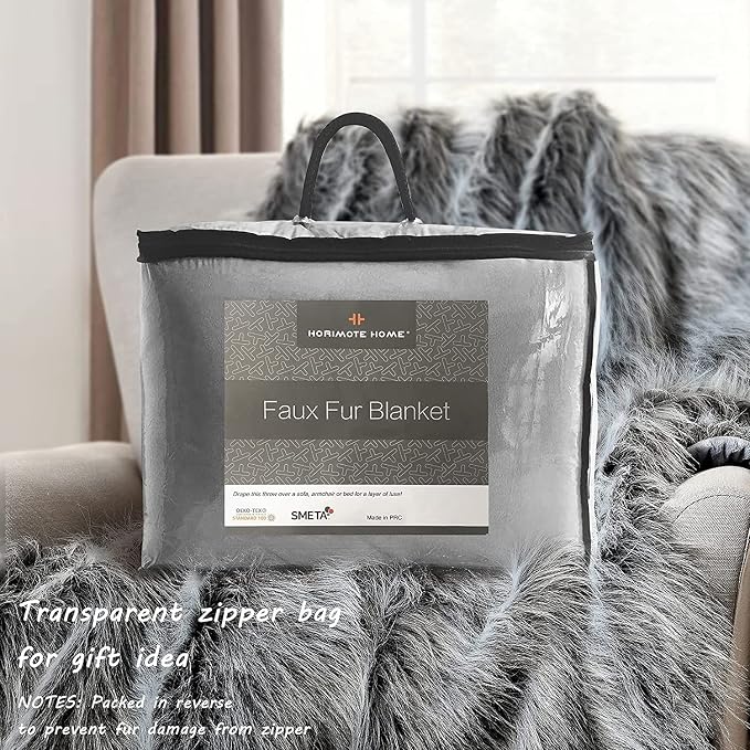 Luxury Faux Fur Blanket Queen Size, Ultra Big Grey and Black High Pile Mixed - Image 6