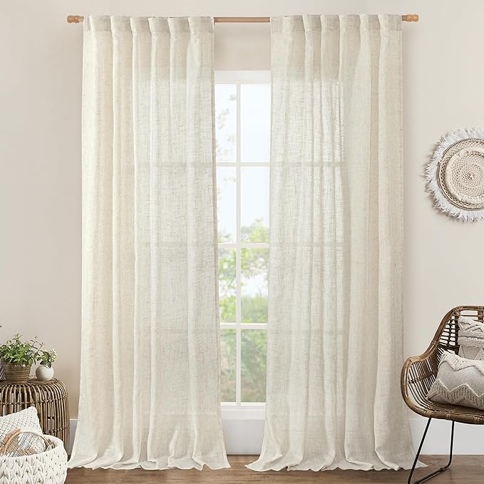 LAMIT 102 inch Long Linen Curtains 2 Panels by LAMIT