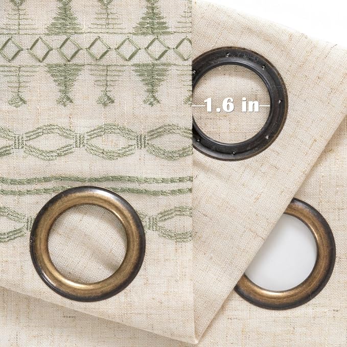 jinchan Boho Curtains for Bedroom Linen Blend Sage Green Embroidered Bordered - Image 6