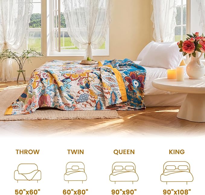 MSGKV Boho Throw Blanket 50"x60" Floral Cotton Blanket - Image 5
