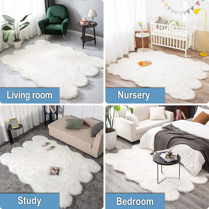 Carvapet 5x7 Faux Sheepskin Area Rug Soft Fluffy White 5 x 7 Plush Fur Carpet - Image 7