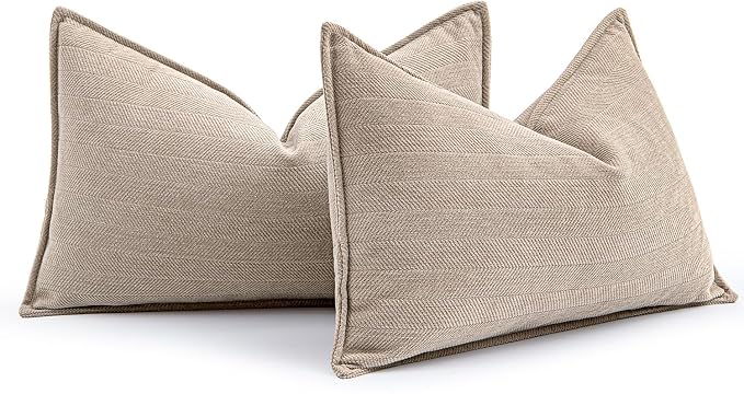 MIULEE Pack of 2 Beige Decorative Lumbar Pillow Covers 12x20 Inch Soft Chenille by MIULEE