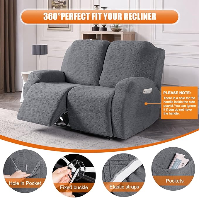 VANSOFY Recliner Cover, 2-Pieces Stretch Reclining Couch Cover - Image 6