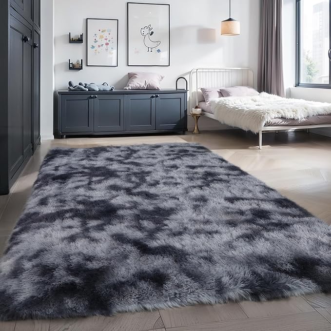 KICHOWUA 4x6 Dark Grey Fluffy Shag Rug - Image 8