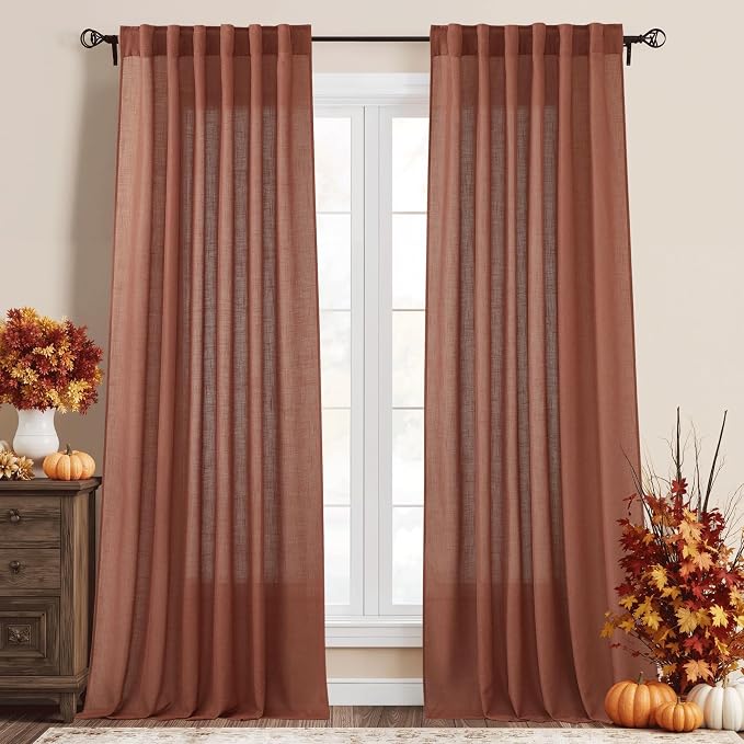 RYB HOME Flax Linen Blend Curtains 90 inches Long by RYBHOME