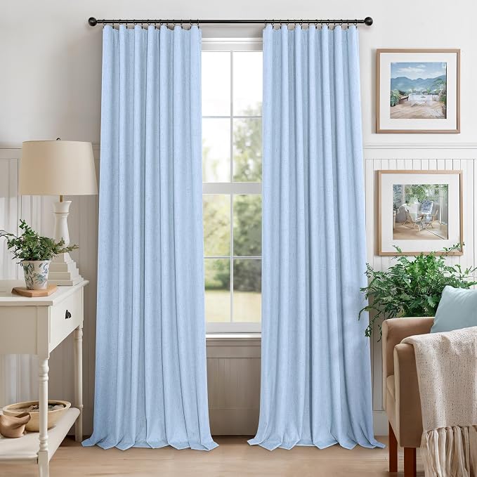 Total Blackout Baby Blue Linen Curtains 108 Inches Long 2 Panel Set Light Blue - Image 9