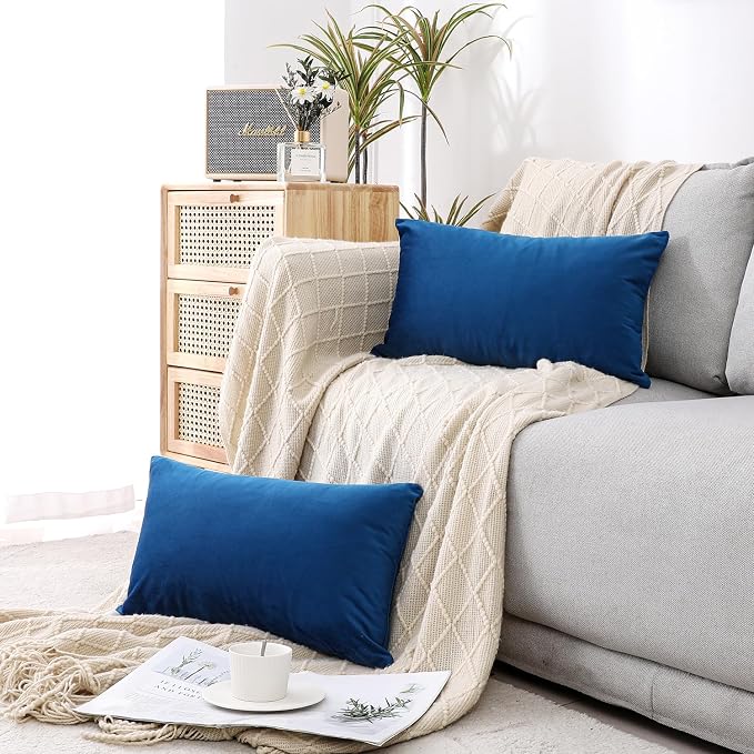NiNi ALL Decorative Throw Pillow Covers Velvet 12x20 Inch Pack of 2 Blue - Image 7