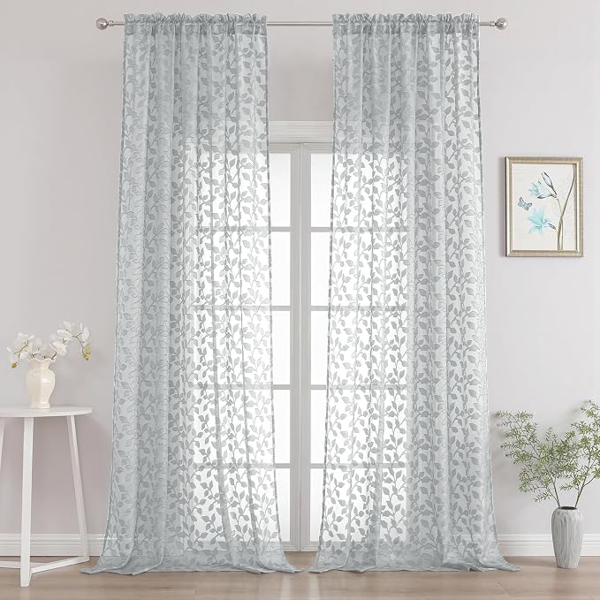 Chyhomenyc Extra Long Light Grey Sheer Curtains 120 Inch Length 2 Panels Set by Chyhomenyc